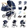 GLOKID passeggino trio 3 in 1, multifunzionale carrozzina pieghevole, navicella+passeggino 2 in 1, ruote antiforatura ammortizzate, completo di accessori (PT739 Blu)