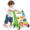 GYMAX Carrello Primi Passi per Bambini in legno, Girello in Legno Multiattività 7 in 1, con Maniglie e Spazio di Archiviazione, blocchi di costruzione e specchio, per Bambini 1+Anni (Colorato)