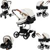 Magic ZC Pelle PU Passeggino Trio, Passeggino 3 in 1 con Doppia Modalità Push Reversibile, Trio Passeggini Neonati in Alluminio Pieghevole, Carrozzina Neonati con Grande Navicella (518 White)