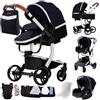 Dziranam Trio Passeggino Pieghevole, Altezza Regolabile, Vista Panoramica, YG-Blu
