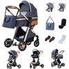 GLOKID Passeggino 3 in 1，Passeggino Canne，Trio，Portatile，Con Seggiolino Accessori，Adattatori universali，4 ruote con ammortizzatori，navicella，grandi ruote (LV9 Blu)