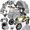 KESSER® Carrozzina 3in1 Loops, Carrozzina Combinata con navicella, Seggiolino sportivo, Seggiolino auto, Borsa Fasciatoio, Parapioggia, Tavolino per Bambini, Grigio/Argento