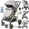 Aveainelle Passeggino 3 in 1, Trio Neonati da Viaggio Reversibile, Passeggino Pieghevole One-Click e Accessori Completi, Doppia Modalità di Freno per Ruote Anteriori e Posteriori (Grey)