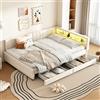 Lcoho Letto da giorno, 140 x 200 cm, divano letto, vano portaoggetti sul letto, USB+tipo C, con striscia luminosa a LED, con due cassetti, con rete a doghe (senza materasso), lino, beige