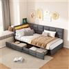 BestAlice Divano letto imbottito 90x200 cm telaio letto con 2 cassetti letto singolo imbottito per adulti e adolescenti con USB e LED, regolabile, lino, grigio