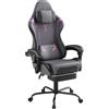 YRHome YHome Sedia da gaming da ufficio, regolabile in altezza, con cuscino, cuscino lombare, poggiapiedi e braccioli, ergonomica, superficie in tessuto vellutato (nero+grigio+viola)