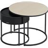 VASAGLE Tavoli da caffè, set di 2 tavolini rotondi, stile moderno, portaoggetti discreti e vassoio, per soggiorno, camera da letto, balcone, beige naturale e nero con inchiostro LCT044K67