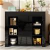 Merax Credenza moderna nera - Comò con parte anteriore lucida e ripiani in vetro, 95 cm, per soggiorno, sala da pranzo o cucina, armadio a 4 ante