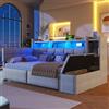 NovaFurnish Letto divano, divano letto, 90×190cm, con due cassetti, porte USB e di tipo C, vano portaoggetti, panca contenitore ai piedi, striscia luminosa a LED, senza materasso, velluto (grigio)