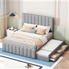 Oxtao Lettino imbottito per bambini, 140 x 200 cm, con letto estraibile e 3 cassetti, testiera regolabile, letto singolo per 2 bambini, letto per ragazzi con rete a doghe, lino (grigio, 140 x 200 cm)