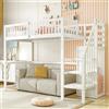 Kelodan Letto a soppalco 90 x 200 cm con scala,lettino bianco in legno con scaffale,armadio semplice