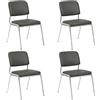 MAKA change your life quality MAKA Set 4 Sedie da Conferenza Impilabili, Sedie per Sala Riunioni e Attesa, Seduta Imbottita in Ecopelle, Struttura Cromata, Senza Montaggio, Nero o Grigio (Grigio)