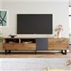 KOMHTOM Mobile tv in colore naturale Credenza con 2 porte 2 cassetti, mobiletto tv basso Mobiletto multiuso per soggiorno camera da letto corridoio (C)