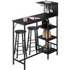 WOLTU Set 3 Pezzi Tavolo da Bar con 2 Sgabelli Alti, Tavolo da Cucina con 4 Ripiani e 2 Portabicchieri da Vino, Mobile da Bar per Casa, Soggiorno, Ufficio, in Truciolato e Metallo, Nero