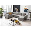 AVANTI TRENDSTORE - Merlino - Divano con funzione letto e cassettone integrato in 100% poliestere, grigio, con penisola destra. Dimensioni ca. 201x309x152 cm
