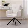 chairus Poltrona da Salotto Girevole Poltrona da Scrivania in Tessuto Poltroncina Imbottita Moderna con Gambe in Metallo Senza Rotelle Poltroncina per Camera da letto/Ufficio, Bianco