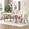 FAYICIC Set da pranzo (5-TLG), tavolo da pranzo con 4 sedie, 140 x 80 cm, tavolo da cucina con gambe in metallo dorato, piano in MDF bianco, velluto beige