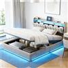 HOOGDLJ Letto matrimoniale 160x200 con contenitore, letto imbottito con LED e USB, letto idraulico con contenitore, rete a doghe e testiera, letto per ragazzi con contenitore, 160x200 cm, velluto, senza