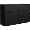 meble masztalerz Cassettiera Camera da Letto con 6 Cassetti - Credenza Soggiorno - Moderna Comò - Cassettiera Alta - Mobiletto con Cassetti - Nero 138,5 x 39 x 78,5 cm