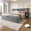 Autheria Letto Matrimoniale con Contenitore 180x200 cm con luce da lettura e USB Type C, Letto una piazza e mezza con Testiera con rete a doghe, Letto Contenitore con 2 Comodini, Struttura Letto Matrimoniale
