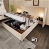 Wyibwy Letto imbottito 180 x 200 com,con comodino,letto matrimoniale con luce di lettura e ricarica USB Type-C, letto contenitore con doghe in legno e metallo,Velluto a coste,Beige-Bianco