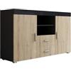 MB Muebles Bonitos, Credenza Stile Moderno Roque, Melamina Lucida, Nero e Sonoma, 140x80x40cm