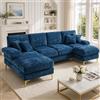Lubvtti Divano moderno grande in ciniglia a forma di U con doppi sedili reclinabili,divano angolare,divano 4 posti per soggiorno/camera da letto,Blu