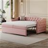 NNJN Divano letto allungabile 90x200 cm, porta USB, forma classica con bottoni a rete a doghe, letto multifunzione per ospiti, tessuto di lino (materasso non incluso)
