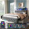Autheria Matrimoniale con Contenitore 160x200 cm, LED, USB Type C e Controllo APP - Letto Una Piazza e Mezza con 4 Cassetti, Testiera e Rete a Doghe in Metallo