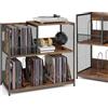 KOMFOTTEU Supporto per Giradischi in Vinile Fino a 300 Album, Espositore per Dischi a 3 Ripiani con 3 Divisori Rimovibili, Mobile Giradischi in Legno e Metallo per Soggiorno, Camera da Letto (Marrone)