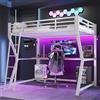 Huayz Letto a soppalco 90 x 200 cm, letto a castello LED e ricarica USB, per scrivania e console computer, in metallo, singolo con protezione anti-caduta