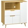 HOMCOM Mobiletto per Microonde in Truciolato con Ripiano Aperto, due Armadietti e un Cassetto, 90x40x98.5cm Bianco e Color Legno