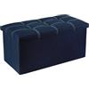 Oceano Pouf Contenitore Pieghevole Poggiapiedi Sgabello in Misto Lino Cassapanca Bauletto Ottomane Porta Giochi Organizzatore Poltrona per Soggiorno Ingresso Camera da letto (Blu 76x38x35)