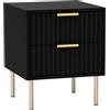 HOMCOM Comodino scanalato 2 cassetti gambe in acciaio 40x39x48 cm Nero | Comodino per camera da letto, soggiorno