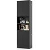 LIFEZEAL Mobile Bagno, Mobiletto Bagno Salvaspazio in Legno, 30x56x190cm, Armadietto Alto con 2 Ripiani Aperti e 4 Ante, Credenza Multiuso da Cucina e Soggiorno, Mobile Dispensa (nero)