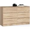 AKORD | Cassettiera K-120 con 6 (2 x 3) Cassetti | Moderna Mobiletto per Soggiorno Sala da Pranzo Camera da Letto Corridoio Bagno | Armadio Cameretta | 120x77x40 cm | Peso 43kg | Rovere di Sonoma