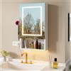 Ztexkee Specchio Bagno Contenitore con illuminazione e Antiappannamento Armadietto Bagno a Parete con indicazione di orologio e temperatura, Presa e 4 scomparti portaoggetti per il Bagno 47 * 80 * 16 cm