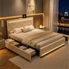 LIVLUX Letto 140x200 con Sommier LED e USB, Letto Matrimoniale Imbottito con 4 Cassetti di Riordinamento e Testata Regolabile, Letto per 2 Persone per Adulti e Adolescenti (Bianco A, 140 x 200 cm)