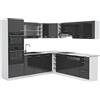 Vicco Cucina angolare completa R-Line, Antracite lucido, 247 x 60 cm, PL Marmo, per disposizione flessibile ed espansione modulare