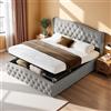 JYNVO Letto imbottito 160 x 200 cm con Contenitore idraulico, letto contenitore una piazza e mezza, Rete a doghe, letto matrimoniale, Letto per adolescenti, Grigio, Flanella