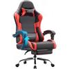 Dowinx sedia da gaming ergonomica con massaggio e poggiapiedi, poltrona gaming reclinabile 150°, braccioli regolabili, sedia ufficio imbottita, portata 180 kg, Rosso
