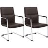 CLP Set di 2 sedie a sbalzo con braccioli Seattle, sedie da pranzo moderne rivestite in similpelle, telaio cromato, Colore:marrone