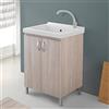 Inbagno Mobile lavatoio Lavanderia in Legno con Vasca in Ceramica Resistente agli acidi, Completo di Kit sifone + piletta (Olmo, 60x50 cm 2 Ante)