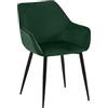 CLP Sedia da pranzo imbottita con schienale Luena, sedia da cucina in velluto o tessuto, struttura in metallo nero, carico massimo 150 kg Colore:verde;Materiale:Velluto