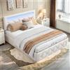 OLIVIBED Letto imbottito 140x200 con Contenitore, Letto Matrimoniale con Testiera Regolabile, Letti Matrimoniali per la Camera da Letto, Tessuto di velluto, Albicocca, Senza Materasso