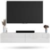 Planetmöbel Mobile TV West, porta TV lungo 160 cm, mobiletto TV sospeso o da appoggio, mobile TV per soggiorno, mobile porta TV 37,8 x 160 x 30 cm, bianco