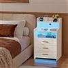 Utlenianie Set di 1 Comodino con Postazione di Ricarica, Comodini con Luci LED, Comodini Camera da Letto Moderni con 3 Cassetti, Tavolino da Letto per Camera da Letto, Soggiorno (Bianco-D)