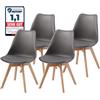 Albatros Sedie da Pranzo AARHUS Set di 4, Grigio con Gambe in Legno Massello, Faggio, Design Retrò Scandinavo