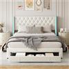 BLSYHDH Letto Matrimoniale 160 x 200 con 3 Cassetti, Letto Cassettiera con Contenitore Letto Cassapanca in Legno con Testiera Imbottita (Beige+Flanella, 160 x 200)