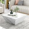 Soweiz Tavolino moderno a tamburo impiallacciato in marmo bianco trapezoidale tavolino da salotto, 70 x 70 x 37 cm, MDF + impiallacciatura con motivo marmo
